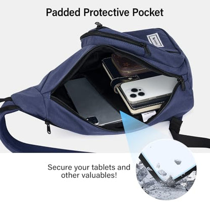 Hanke Crossbody Sling Bag, Chest Bag with 11" Tablet Pocket - color: Navy Blue