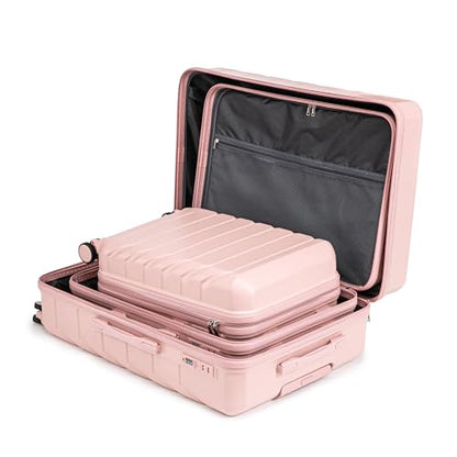 Campfun 3 Piece Luggage Sets, ABS Hardshell Suitcase Set with Double Spinner Wheels, Durable Lightweight Carry On Luggage for Travel & Business, 20/24/28 inch, Pink - color: Pink