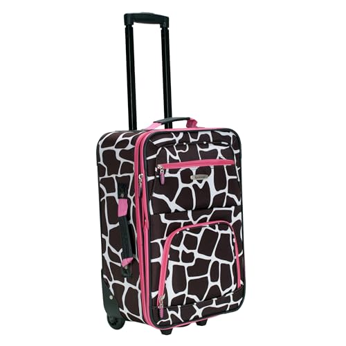 Rockland Fashion Softside 2 Piece Luggage Set, Expandable, (14" Tote/19" Upright), Pink Giraffe - color: Pink Giraffe, size: 2 Piece (19"/14" Tote)