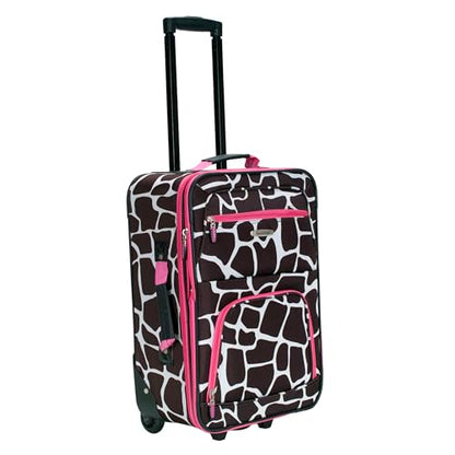 Rockland Fashion Softside 2 Piece Luggage Set, Expandable, (14" Tote/19" Upright), Pink Giraffe - color: Pink Giraffe, size: 2 Piece (19"/14" Tote)