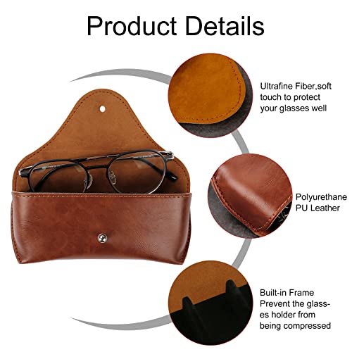 LogHog Portable Leather Glasses Case,Flexible Sunglasses Pouch Slim Case for Women Men Horizontal Eyeglass Case - color: Brown