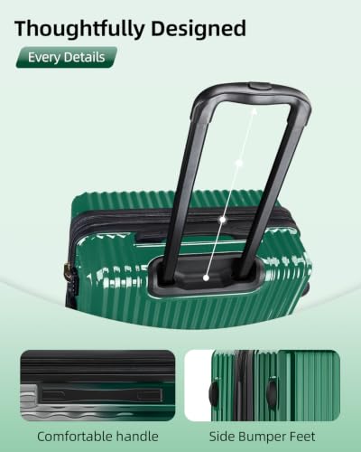 Carry on Luggage 22x14x9 Airline Approved, 20 Inch Expandable Hardside Luggage with Spinner Wheels, Hardshell Small Rolling Suitcase - color: Emerald Green, size: 20inch