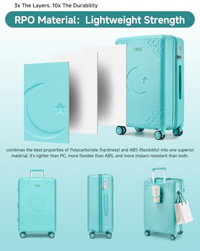 Somago Expandable 2-Piece Luggage Sets 20"/24" Suitcases with Shock-Absorbing Braking Spinner Wheels Moon Star Design Hard Shell Suitcase with Cupholder TSA Lock (Robin Egg Blue,Expandable 20/24 Inch) - color: Robin Egg Blue, size: Expandable 2-Piece Set(