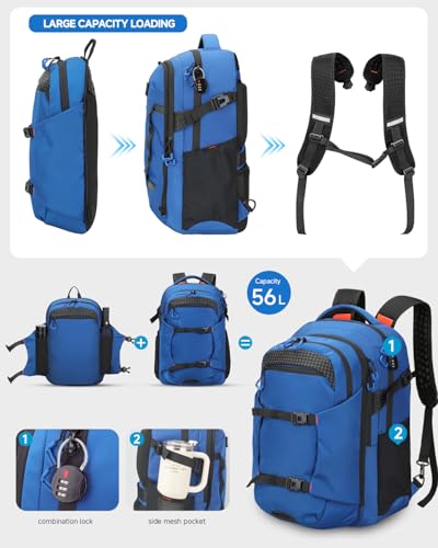 Laptop Backpack for Work, 40L College School Computer Bag with 15L Daypack - color: Blue