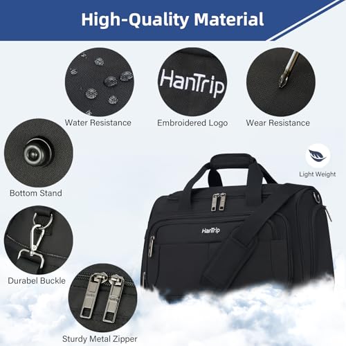 HanTrip 16 Inch Under Seat Carry On Duffle Bag for Airplanes, Black - color: Black, size: Carry-on 16.5-Inch