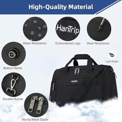 HanTrip 16 Inch Under Seat Carry On Duffle Bag for Airplanes, Black - color: Black, size: Carry-on 16.5-Inch