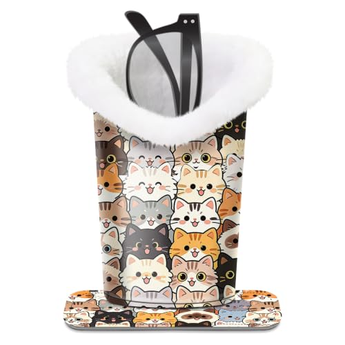Plush Lined Eyeglasses Holder, Cute Glasses Stand for Women Kids - color: Multicolor Cats