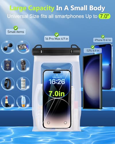 PEDVSTY Waterproof Phone Pouch Floating, Double Seals, Expandable Space - color: White, size: Regular (Up to 7.2")