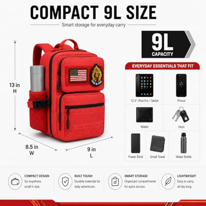 9L Mini Tactical Backpack, Small Hiking Travel Pack for Men,Red - color: Red