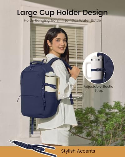 LOVEVOOK Laptop Backpack Women with Tumbler Holder, Work Travel Backpack - color: Dark Blue, size: 15.6 Inch