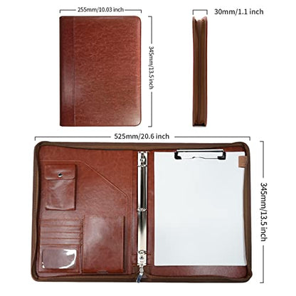 WRIYES Zippered Portfolio Organizer with 3 Ring Binder, Brown - color: Brown2