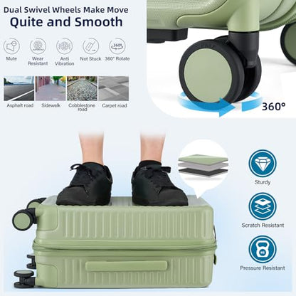 HanTrip Hard Case 28 Inch Large Checked Luggage with Wheels, Bamboo Green - color: Bamboo Green, size: Expandable 28 Inch
