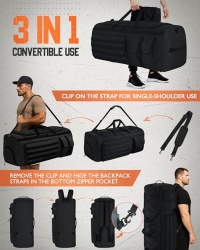 Gonex 130L Extra Large Duffel Bag, Convertible Travel Duffle - color: Black, size: 130L