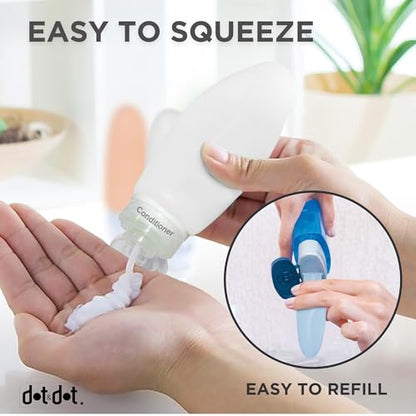 Dot&Dot Leak Proof Travel Bottles - Tubes for Liquid TSA Approved 3oz Silicone Toiletries Travel Shampoo & Conditioner Containers with Labels - color: 3oz 4pc - All White