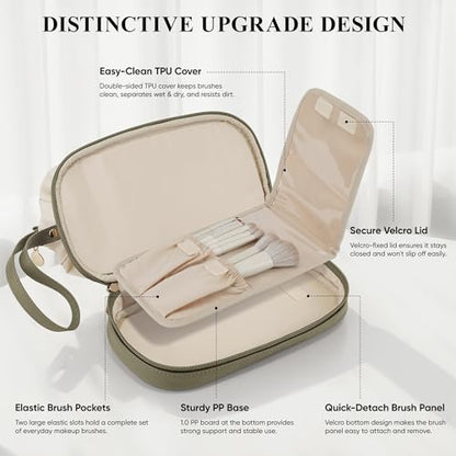 Travel Makeup Bag, Double Layer Cosmetic Bag for Women, Beige Olive - color: Beige & Olive Green, size: Large