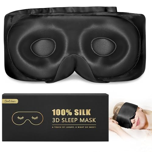 BeeVines Luxury Pure 100% 22 Momme Silk Sleep Mask, 3D Countoured Eye Mask - color: 02 Jet Black
