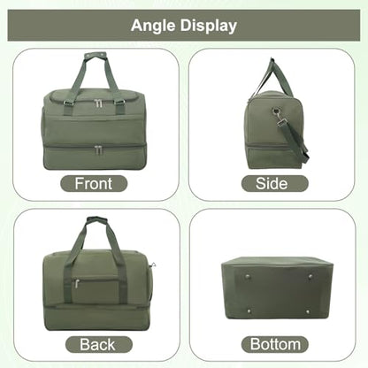 Travel Duffle Bag for Women, Carry-On Weekender with Shoe Compartment - color: Green