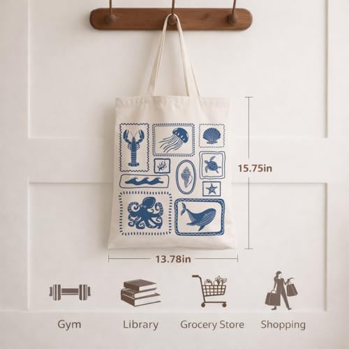 Summer Canvas Tote Bag, Botanical Wildlife Reusable Shoulder Bag, Carryall for Beach Shopping Travel Commute - color: Travel 02