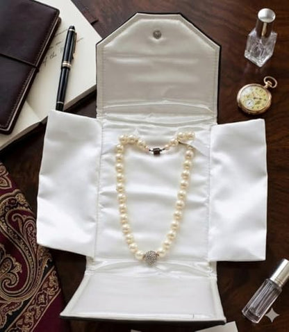 Novel Box Necklace Display Pearl Folder, 7x5 Inch Jewelry Case, Black/White - color: Black/White Stitched, size: Small
