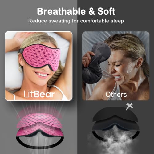 LitBear Breathable Sleep Mask, 3D Eye Mask Sleep for Side Sleeper Women Men - color: Pink