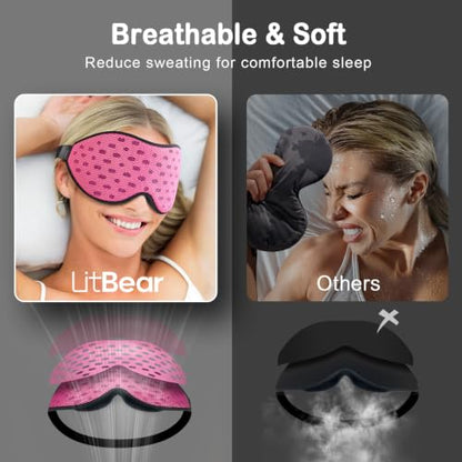 LitBear Breathable Sleep Mask, 3D Eye Mask Sleep for Side Sleeper Women Men - color: Pink