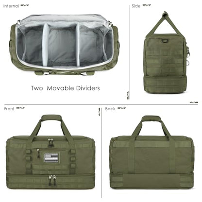 Gym Bag for Men Women, Carry on Luggage 22x14x9 Airline Approved Duffle Bag - color: Green, size: Medium