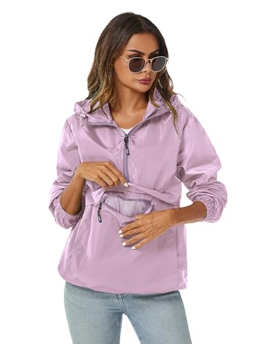 Avoogue Womens Rain Jacket with Hood,Pullover,Packable,Lightweight,Windbreaker,Waterproof,Breathable. - color: Agrpu, size: Small