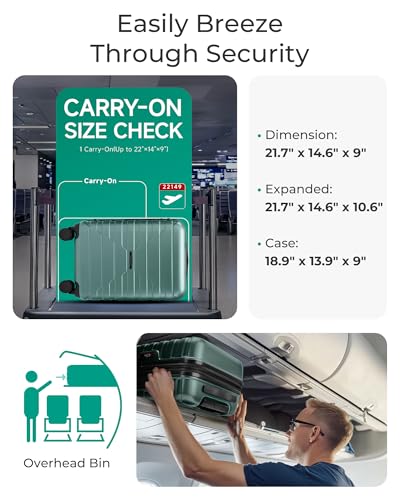 BAGSMART Carry-On Luggage 20" Expandable Spinner 22x14x9,Pine Green - color: Pine Green