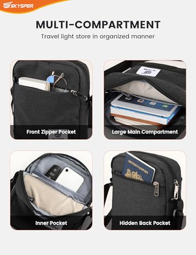 SKYSPER Small Anti Theft Crossbody Bag RFID MIni Sling Bag Travel Purse Small Shoulder Bag - color: Black