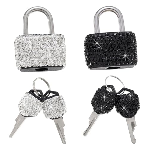 2 Pcs Small Locks with Keys Mini Luggage Locks Bling Padlock with Key Metal Lock for Locker Suitcase Bag(White+Black) - color: white+black