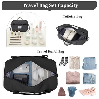 Weekender Bags for Women,Personal Item Travel Bag with Shoes Compartment - color: Black with BlackGray Toiletry Bag, size: Large