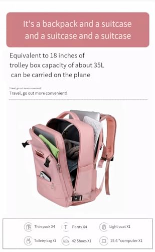 Travel Backpack for Women, Carry On Backpack with USB Charging Port Shoe Pouch, TSA 15.6inch Laptop Mochila Flight Approved (Pink) - color: Pink