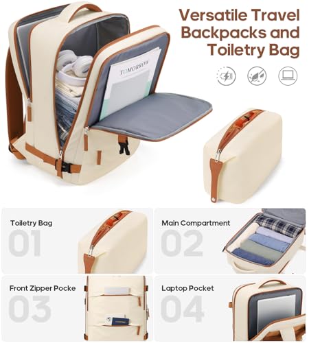 Carry On Luggage 22x14x9 Airline Approved, 3 Piece Set with Backpack - color: Off White, size: 3 piece set (20inch)