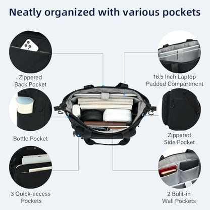 HanTrip Large Laptop Tote Bag with Luggage Sleeve for Travel Work, Black - color: Black