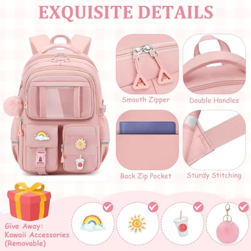 Kids Backpacks for Girls - Cute Girls Backpack for Kids Children Teens Elementary Middle School - 17″ Students Bookbag Travel Back Pack for Age 6-18 - color: Tm-pink-backpack Only