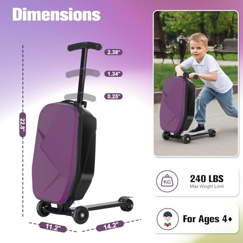 Scooter Luggage for Kids, Ride On Suitcase, Lightweight Foldable Luggage - color: Purple