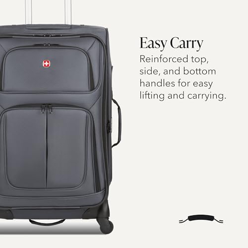 SwissGear Sion Softside Expandable Spinner Luggage Durable Lightweight Travel Suitcase, Dark Grey, Checked-Medium - color: Dark Grey, size: Checked-Medium