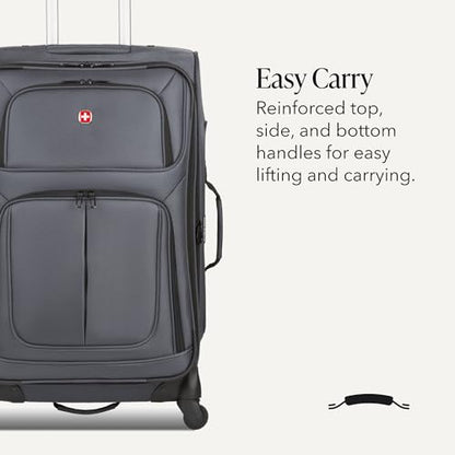 SwissGear Sion Softside Expandable Spinner Luggage Durable Lightweight Travel Suitcase, Dark Grey, Checked-Medium - color: Dark Grey, size: Checked-Medium