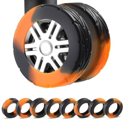 8Pcs Upgrade Luggage Wheel Covers,Travel Accessories (Carbon Black/Orange) - color: Carbon Black / Orange