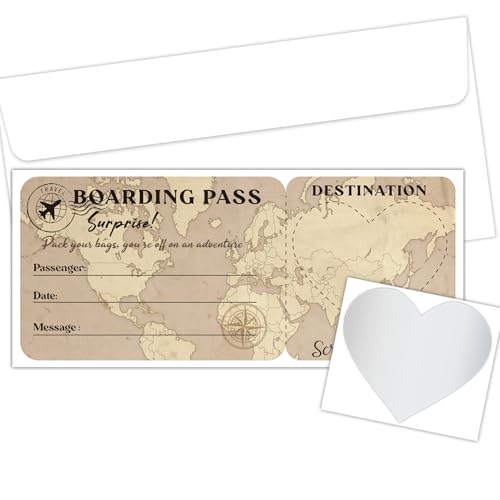 Lesixur 2 Set Gold Surprise Destination Revealed Card, Surprise Trip Reveal Boarding Pass Ticket With Envelopes, Plane Tickets for Birthday, Holiday, Christmas, Wedding, Anniversary, Graduation-005-2 - style: 2 SET
