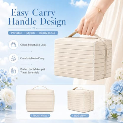 Fold Down Parallel Makeup Bag,Toiletry Bag Travel Organizer,Large,Sky Blue - color: Sky Blue