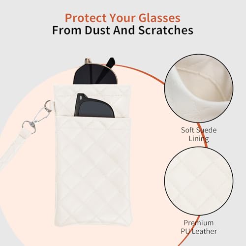 Double Eyeglass Case Soft Dual Glasses Case for Women Men Travel Squeeze Top Sunglasses Cases Eyeglasses Pouch - color: White+white