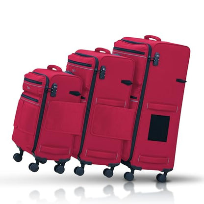 TACH LITE Samba Softside 3 Piece Luggage Set 20/24/28 Inch | Connectable Suitcases with Spinner Wheels | Lightweight Travel Suitcase with Wheels Carry On & Checked Bags | Soft Sided Luggage Set (Red) - color: Red, size: 3-Piece Set