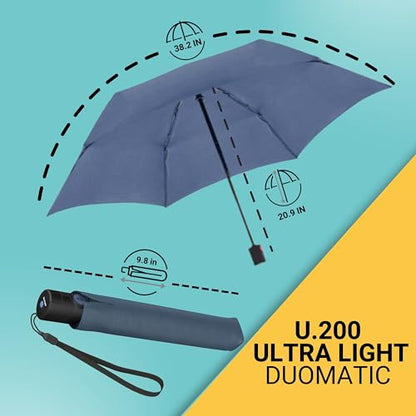 Knirps U.200 Ultra Light Duomatic Automatic Open Rain Umbrella - Compact Windproof Travel Umbrella for Adults - 97cm Diameter Retractable With Carrying Case - color: Malibu