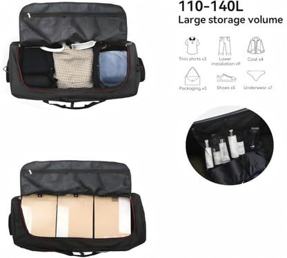 Rolling Duffle Bag with Wheels,110L/140L Expandable Soft-Sided Foldable Duffle Bag with 2 Rubber Wheels,Packable 32” Rolling Carry-On with Pockets & Compartments（Black red） - color: black red