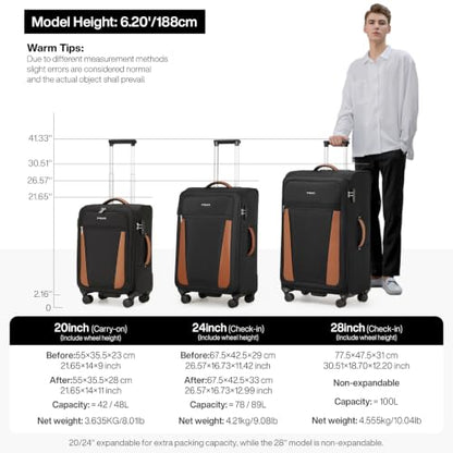 mixi 28 Inch Softside Checked Luggage, Black - color: Black, size: 28-Inch Checked in