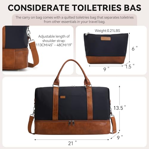 Women's Weekender bag Travel Duffel Bag with Shoe Compartment 21-inch Airline-Approved Carry-On, 2-Piece Overnight Bag Set Personal Item Luggage - color: Brown Black