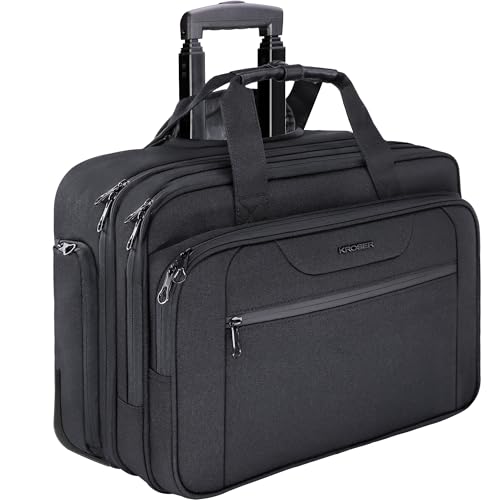 KROSER 17.3 Inch Rolling Laptop Computer Bag,Wheeled Briefcase，Roller case | Multi-compartments,silent wheels, fits airline overhead bins for overnight business trips