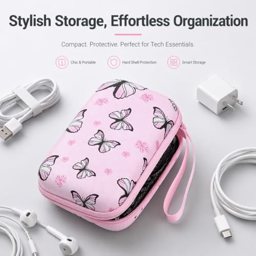Electronics Travel Organizer Case for Cord,Charger,Phone(Pink Butterfly,S)