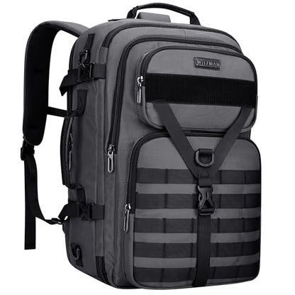WITZMAN Travel Backpack for Men 40L Convertible Bag Fits 17" Laptop - color: Silvery Grey